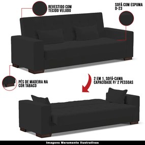 Sofá Cama Decorativo 210cm Beesley Veludo Preto G19 - Gran Belo