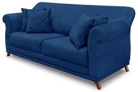 Sofá Decorativo 220cm 3 Lugares com 4 Almofadas Armstrong Suede Azul Marinho G63 - Gran Belo