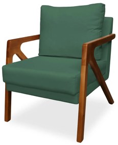 Poltrona Decorativa Amber Base De Madeira Veludo Verde Bandeira