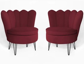 Conjunto 2 Poltrona Dália Pés Hairpin Legs Preto Veludo Bordô