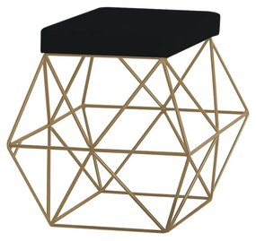 Puff Decorativo Sala de Estar Base Gold Trixie Veludo Preto G41 - Gran Belo
