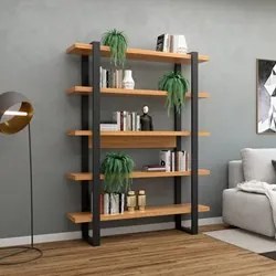 Estante Alta Estilo Industrial 5 Prateleiras F10 Freijó/Preto Fosco -