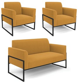 Namoradeira e 2 Poltronas Industrial Alta Preto Marisa Bouclê - Mostarda