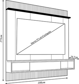 Painel Runa 180cm para TV até 65 com Porta de Correr Prateleira e Nicho MDP OffWhite/Freijo G11 - Gran Belo