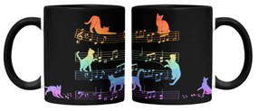 Caneca Gato Musical Arco Iris Cat Lover Preta com Alça Preto