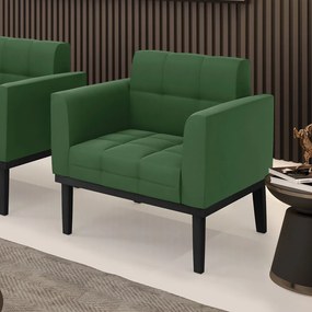 Poltrona Decorativa Karen Pés Fixo em Madeira Preto Suede Verde G19 - Gran Belo