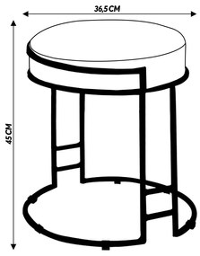 Kit 2 Puffs Decorativos Redondo Sakura Base Metal Dourado Linho Cinza G41 - Gran Belo