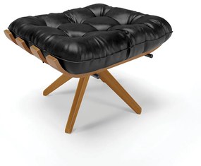 Puff Giratório Costela Sintético PU Preto Base de Madeira MA30 M11 - D'Rossi