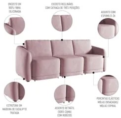 Sofá Cama Casal para Sala 276cm Polska Z08 Veludo Rosê - Mpozenato