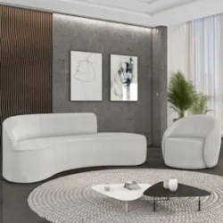 Sofá 4 Lugares 220cm Wendi e Poltrona Steve Boucle Cinza I01 - Mpozen