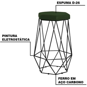 Kit 2 Banqueta Decorativa Rubel Base Preta Suede Verde G41 - Gran Belo