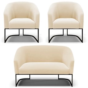 Namoradeira e 2 Poltronas Industrial Preto Stella Suede D03 - D'Rossi - Bege