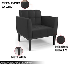 Kit 2 Poltronas Decorativas Karen Pés Fixo em Madeira Preto PU Preto G19 - Gran Belo