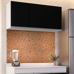 Armário Aéreo de Cozinha Lavanderia 03 Portas Tina 120 cm L06 - D'Rossi - Branco e Preto