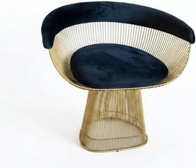 Cadeira com Braço Estofada Platner Preto e Dourado