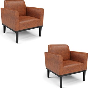 Kit 2 Poltronas Decorativas Isabella Pés Fixo em Madeira Preto PU Nozes G19 - Gran Belo