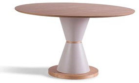 Mesa de Jantar Lumina Redonda Tampo Lâmina de Madeira Tingida Base Pintura Laca Fosca Base Inferior Laminada Detalhe Metalizado