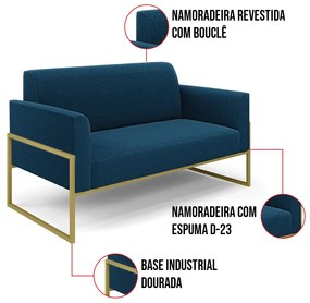Namoradeira e 2 Poltronas Industrial Alta Dourado Marisa Bouclê D03 - D'Rossi - Azul