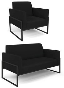 Sofá Namoradeira com Poltrona Base Industrial Alta Preto Marisa Linho D03 - D'Rossi - A79 Preto