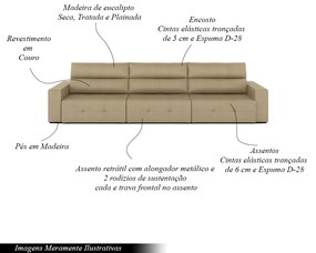 Sofá Retrátil 5 Lugares 374cm 3 Módulos Nero Couro Bege G52 - Gran Belo