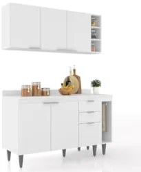Armário de Cozinha Com Tampo CP08 140cm Pérola Branco Z34 - Mpozen