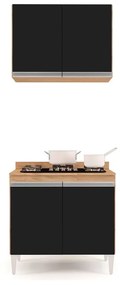Kit Armário Aéreo e Balcão para Cooktop de Cozinha 02 Portas Diana 80 cm L06 - D'Rossi - Castanho e Preto