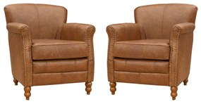 Kit 02 Poltronas Decorativas Sala de Estar Brunei Pés Madeira Couro Mel G58 - Gran Belo