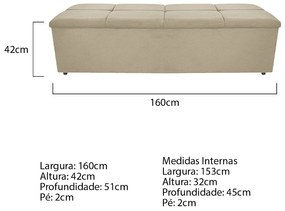 Calçadeira Munique 160 cm Queen Size Corano Bege - ADJ Decor