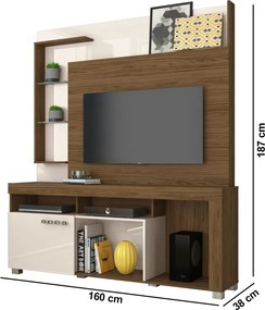 Estante de TV 50 Pol 160cm Sala de Estar Velora Naturale/Off White M20 - D'Rossi