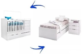 Berço Americano Vira Cama C/ Auxiliar Trocador Gaveteiro - Branco