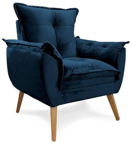 Poltrona Decorativa Apolo Pés Madeira Veludo Azul - Sheep Estofados - Veludo Azul Marinho
