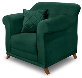 Poltrona Decorativa com 1 Almofada Armstrong Veludo Verde Floresta G63 - Gran Belo