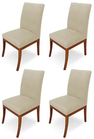 Conjunto 4 Cadeiras Raquel para Sala de Jantar Base de Eucalipto Suede Bege