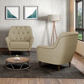 Poltrona Decorativa Pés em Madeira Petra Linho Bege G45 - Gran Belo