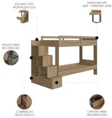 Beliche Infantil Com Escada Nichos e Gavetas Infix C06 Aveiro - Mpozen