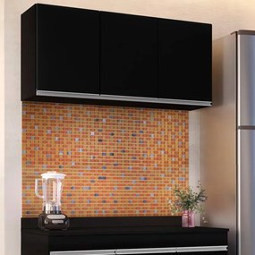 Armário Aéreo de Cozinha Lavanderia 03 Portas Tina Preto 120 cm - D'Rossi