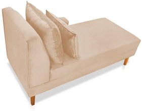 Divã Chaise Chloe 160 cm Veludo Bege Pés Chanfrado Castanho - D'Rossi
