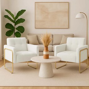 Poltrona Sala Industrial Alta Tubo Dourado kit 2 Elisa Bouclê D03 - D'Rossi - Off White