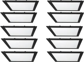 Kit 10 Plafons LED Embutir Quadrado 18W Preto 22,5cm