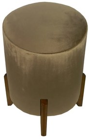 Puff Redondo Evo Peach em Veludo com Pés Escandinavo - Caqui - Pequeno 35cm