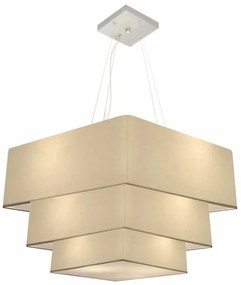 Lustre Pendente Triplo Quadrado Md-4382 Cúpula em Tecido Bege