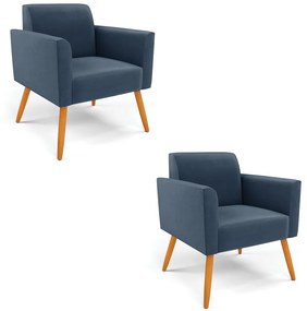 Kit 2 Poltronas Pés Palito Castanho Marisa Suede D03 - DRossi - Azul Marinho