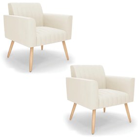 Kit 2 Poltronas Viena Gomada Veludo Pés Palito Natural D03 - D'Rossi - Bege