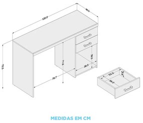 Mesa De Escritório Computador Malta 1,20m 2 Gavetas - Branco