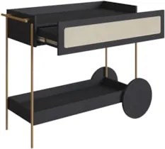 Carrinho Bar 1 Gaveta Porta Taça Pé Metal Arlo A10 Nero/Dourado - Mpoz