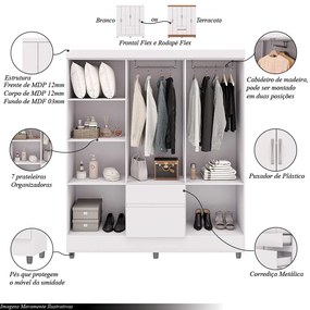 Guarda Roupa Casal Flex Abruzzo 6 Portas de Bater 2 Gavetas Branco/Terracota G98 - Gran Belo