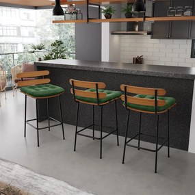 Kit 02 Banquetas Costela Suede Verde Base Metálica Preto - D'Rossi
