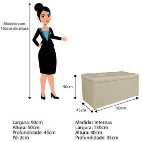 Calçadeira Estofada Manchester 90 cm Solteiro Corano Bege - ADJ Decor