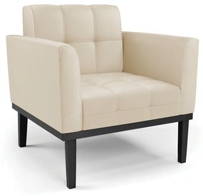 Poltrona Decorativa Karen Pés Fixo em Madeira Preto PU Bege G19 - Gran Belo