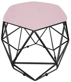 Puff Aramado Hexágono Decorativo Industrial Preto com Suede D03 - D'Rossi - Rosa Bebê